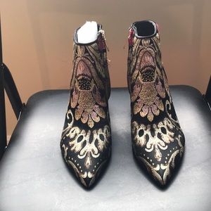 Three Inch (3”) Taye Black Embroidered Ankle Boots